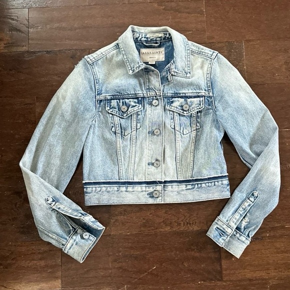 ALLSAINTS-Hay denim jacket-distressed blue-size Small-EUC-retail $160 - Picture 2 of 15